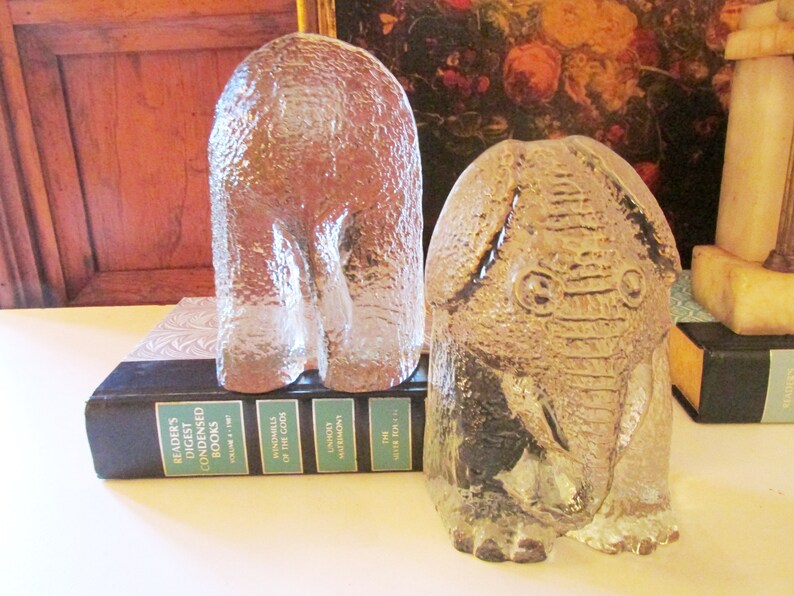 Blenko Glass Elephant Bookends Mod Art Glass Bookends Etsy