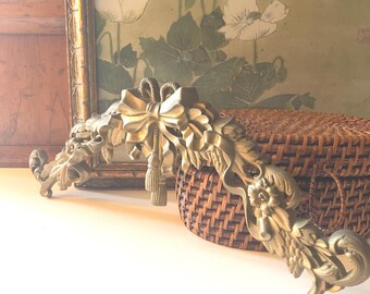 Vintage Burwood  USA Bow & Tassel Wall Decor, Gold Molded Plastic Swag, Grandmillennial Wall Decor