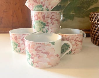 Vintage Set of Six French Limoges Cups "Fleurs" Philippe Deshoulieres  Primrose , Romantic Roses