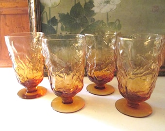 Four Vintage Ice Tea Glassware, "Morgantown" Topaz Glasses, Water Goblets, Amber Glassware
