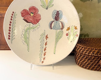 Vintage Italian Pottery Large Hand Painted Bowl, Large Round Centerpiece Bowl, Majolica Wall or Cabinet Plate