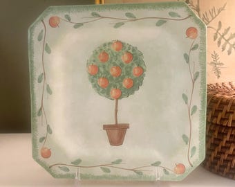 Vintage Starbucks Italian Pottery Tray, Hand Painted Orange Tree Topiary Tuscany Decor