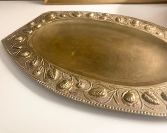 Vintage Embossed Brass Tray, Cottage Core, Vanity or Bar Cart Decor