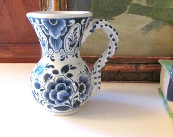 Vintage Small Blue Delft Pitcher, Mini Jar, OUD Holland Delft Mini Jug
