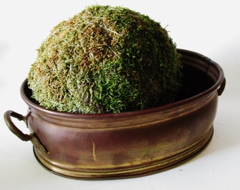Vintage Cache Pot, Tarnish Oval Brass Planter, Rustic Brass Planter, Farmhouse Chic