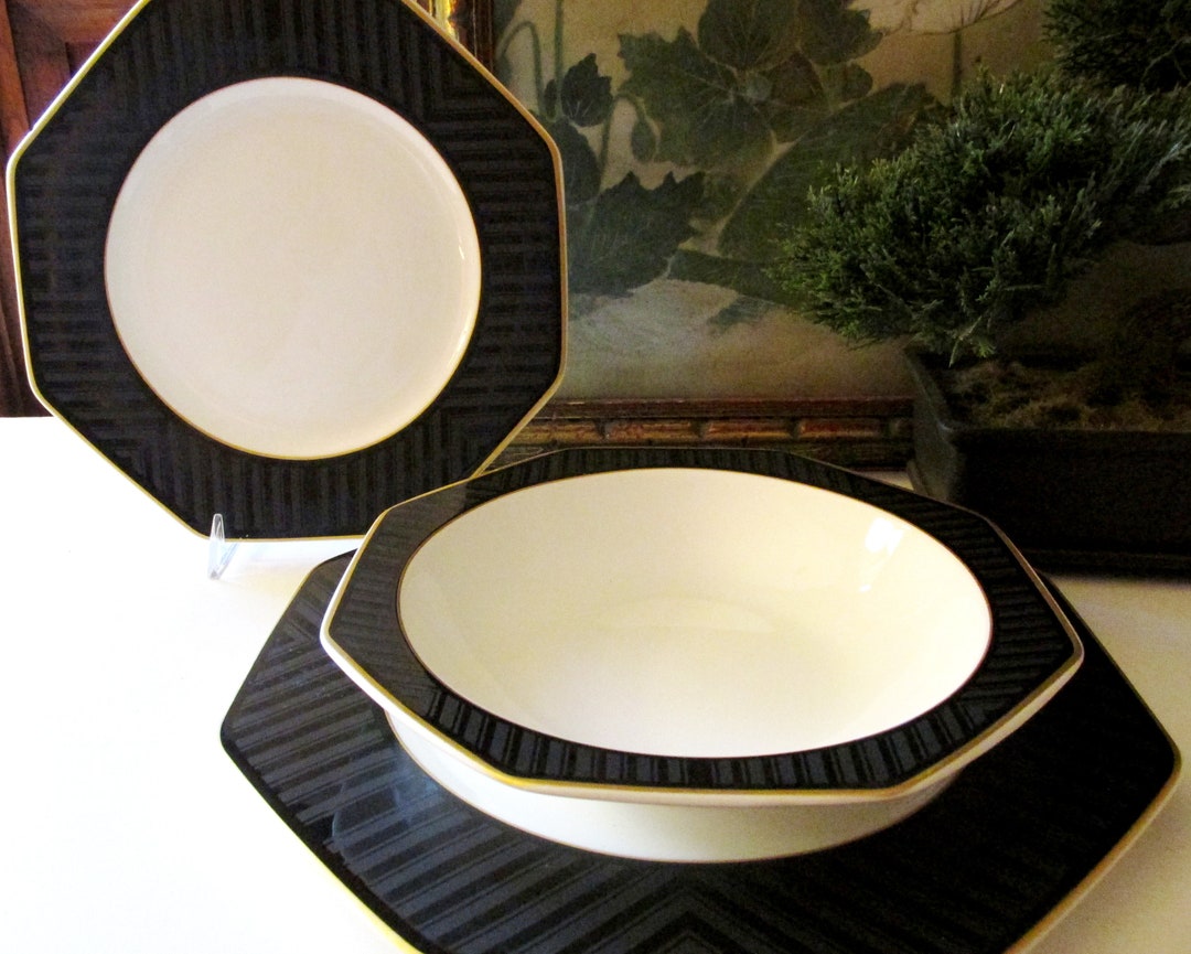 Vintage Villeroy & Boch Hollywood Regency Dinnerware, black Pearl