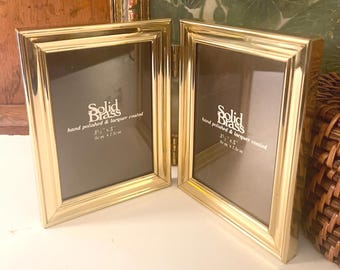 Vintage Brass Double Hinged Picture Frame, 3.5" x 5" Photo Frame, NOS, Home Office Decor