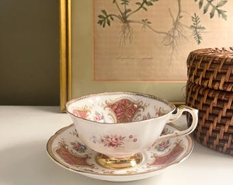 Vintage Paragon England Vintage Footed Teacup and Saucer With Floral and Gilt Design, Bone China