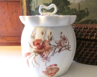 Marx & Gutherz Carlsbad Biscuit Jar, Antique Porcelain Cracker Barrel Jar, Austrian Floral Lidded Bowl