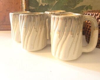 Vintage Rodolfo Padilla Mexico Set of 4 Drip Glaze Stoneware Mugs, Art Pottery Mugs, Hand Made Mugs
