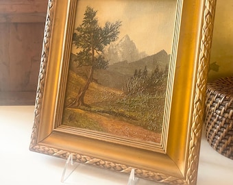 Vintage Framed Oil Painting on  Canvas, Signed by Artist, AM Hoher Göll Mountain, European Oil Painting