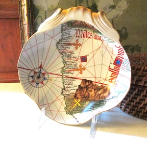 Vintage Vista Alegre  &quot;Bartolomeu Dias&quot; Oriental Shell Tray, Portugal Made, Old World Decor, Nautical Map Decorative Dish, Porcelain