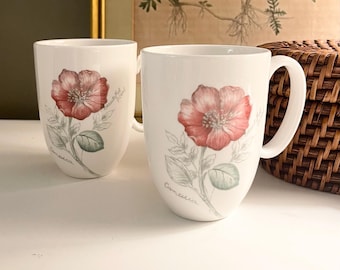 Vintage Lenox Porcelain Mugs, Camellia Floral Artist Sketchbook, Pair
