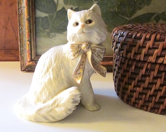 Vintage Lenox "Sitting Pretty" Cat Figurine, Kitten With Gold Bow, Gift For Cat Lover