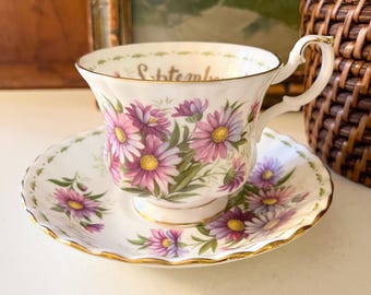 Vintage Royal Albert England September "Michaelmas Daisy" Teacup and Saucer, Flower of the Month Series, Birthday Gift, Mother's Day Tea