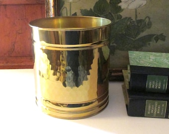 Vintage Wildwood Industries Brass Planter, Hammered Laquer Brass Pot, USA Made