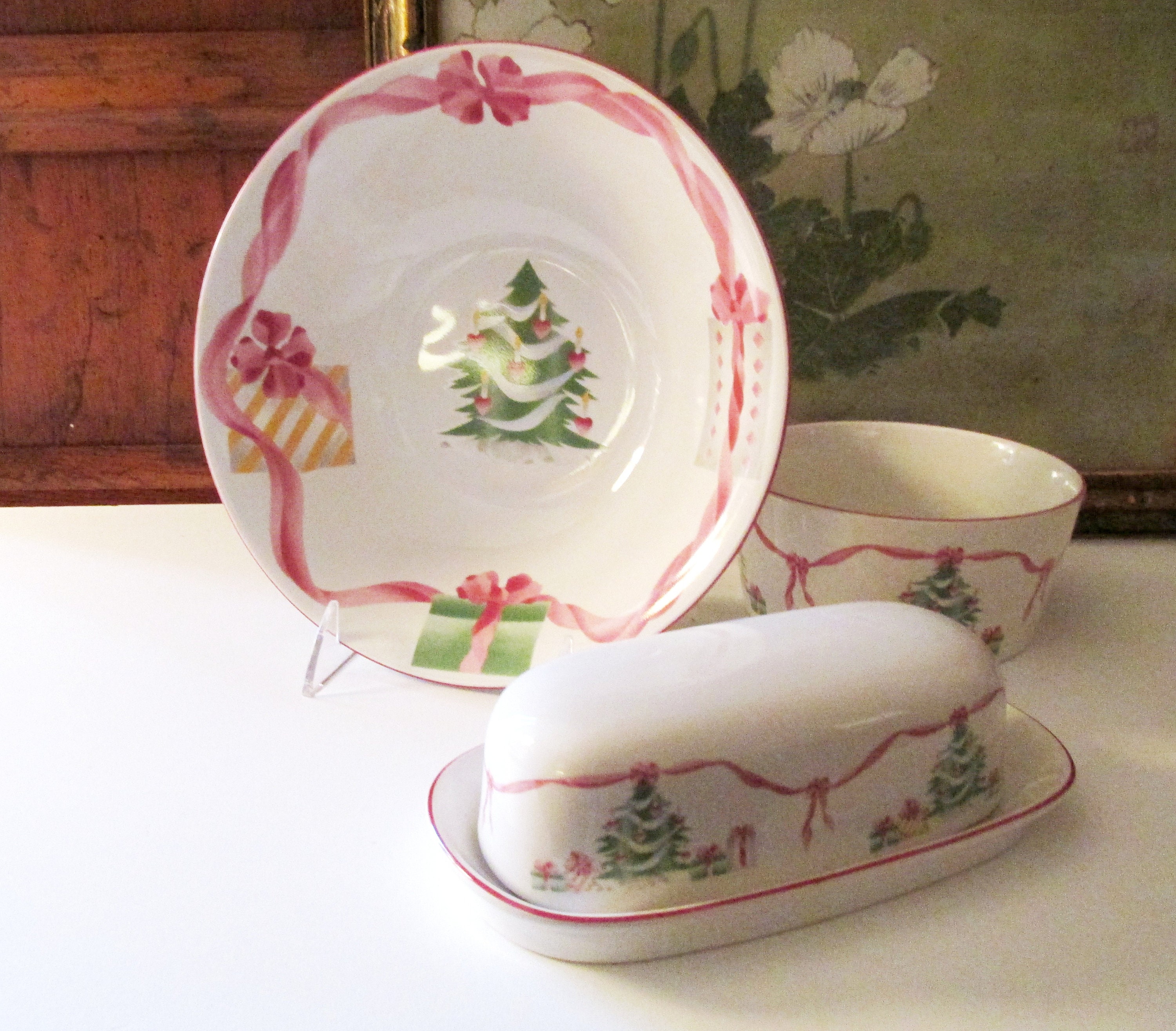 Vintage Sango Christmas Butter Dish Serving Bowl Gravy Boat Etsy