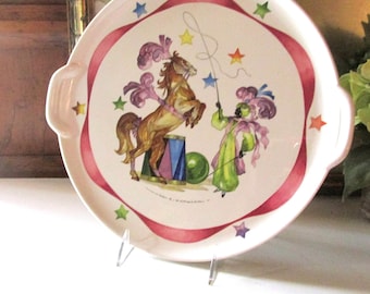 Vintage Villeroy & Boch "Le Cirque" Handled Cake Plate, Circus Plate, French Chic Decor, Jean Mercier Design, Circus Horse
