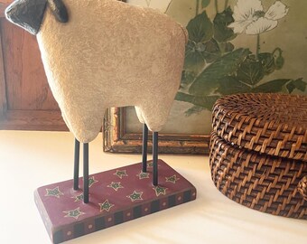 Vintage Debbie Piotrowski Folk Art Sheep Sculpture, Decorative Farmhouse Decor, Americana Country Chic