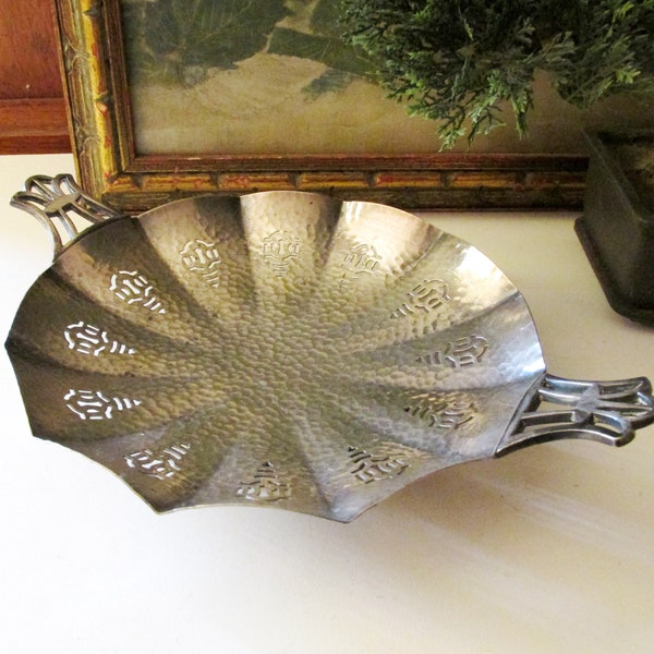 Vintage Bernard Rice's Son,Inc. Goth Silver Plated Footed Tray, Hammered Silver, Halloween Decor, Spider Web Style Candy Dish