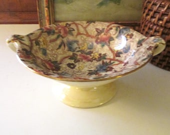 Vintage English Lusterware Footed Bowl, Maling Newcastle, Tyne England Candy Dish, Grandmillennial Decor