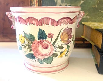 Vintage Italian Pottery Planter, Hand Painted Cachepot, Orchid Pot, Italy Flower Pot, Grandmillennial Gift