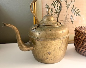 Vintage Rustic Brass Coffee Pot, Decorative Kettle, Country Farmhouse Decor