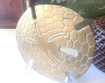Vintage Brass Sand Dollar Trivet, Beach Coastal Decor, Plant Stand, Library Decor, Nautical Beach House