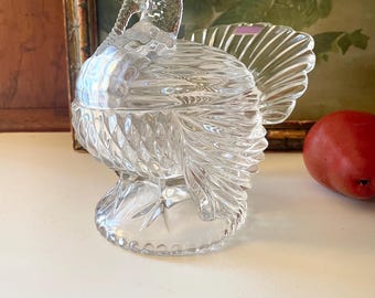 Vintage Marquis Waterford Turkey Jar, Crystal Turkey Lidded Box, Thanksgiving Decor