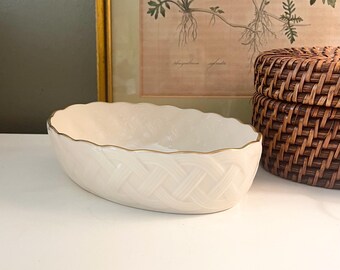 Vintage Lenox USA Serving Bowl, Wedding Giftware, Gold Trim Basket Weave