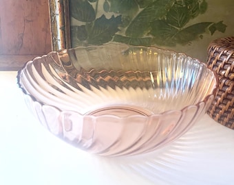 Vintage French Arcoroc Luminarc Pink Swirl Bowl,"Rosaline" Pattern Serving Bowl, Depression Glass Fruit or Salad Bowl