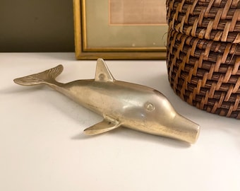 Vintage Brass Shark, Fish Sculpture, Hollywood Regency, Coastal Beach Decor