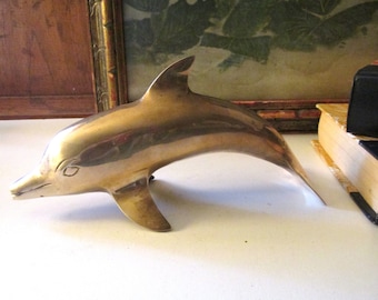 Vintage Brass Dolphin. Beach Home Decor, Brass Paperweight