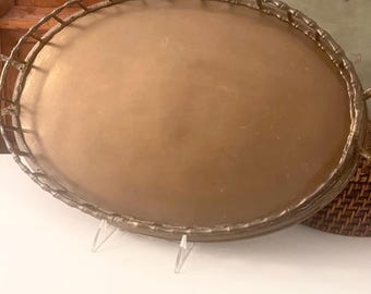 Vintage Large Chinoiserie Brass Tray,Bamboo Trim And Gallery, Hollywood Regency, Grandmillennial  Bar Tray, Palm Beach Decor