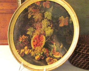 Vintage Florentine Decoupaged Round Tray, Italian Wall Decor, Old World  Fruit and Floral Still Life, Gilded Tray, Traditional Decor
