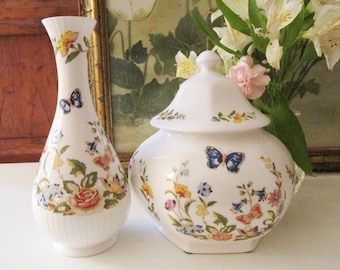 Vintage Aynsley "Cottage Garden" Bone China, Covered Box, Flower Bud Vase, England Made, Sold Separately, Vanity Decor, Vintage Gift
