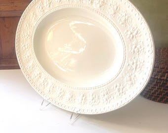 Vintage Wedgwood England "Wellesley" Pattern, Etruria and Barlaston Ivory Oval Serving Platter, Embossed Floral Border, 16" Tray, Creamware