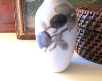 Vintage Royal Copenhagen Denmark Small Vase, Hand Painted Plums, Grandmillennial Gift