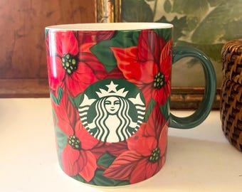 Vintage Starbucks Poinsettia Decorative Mug, Oversize Holiday Gift Mug,