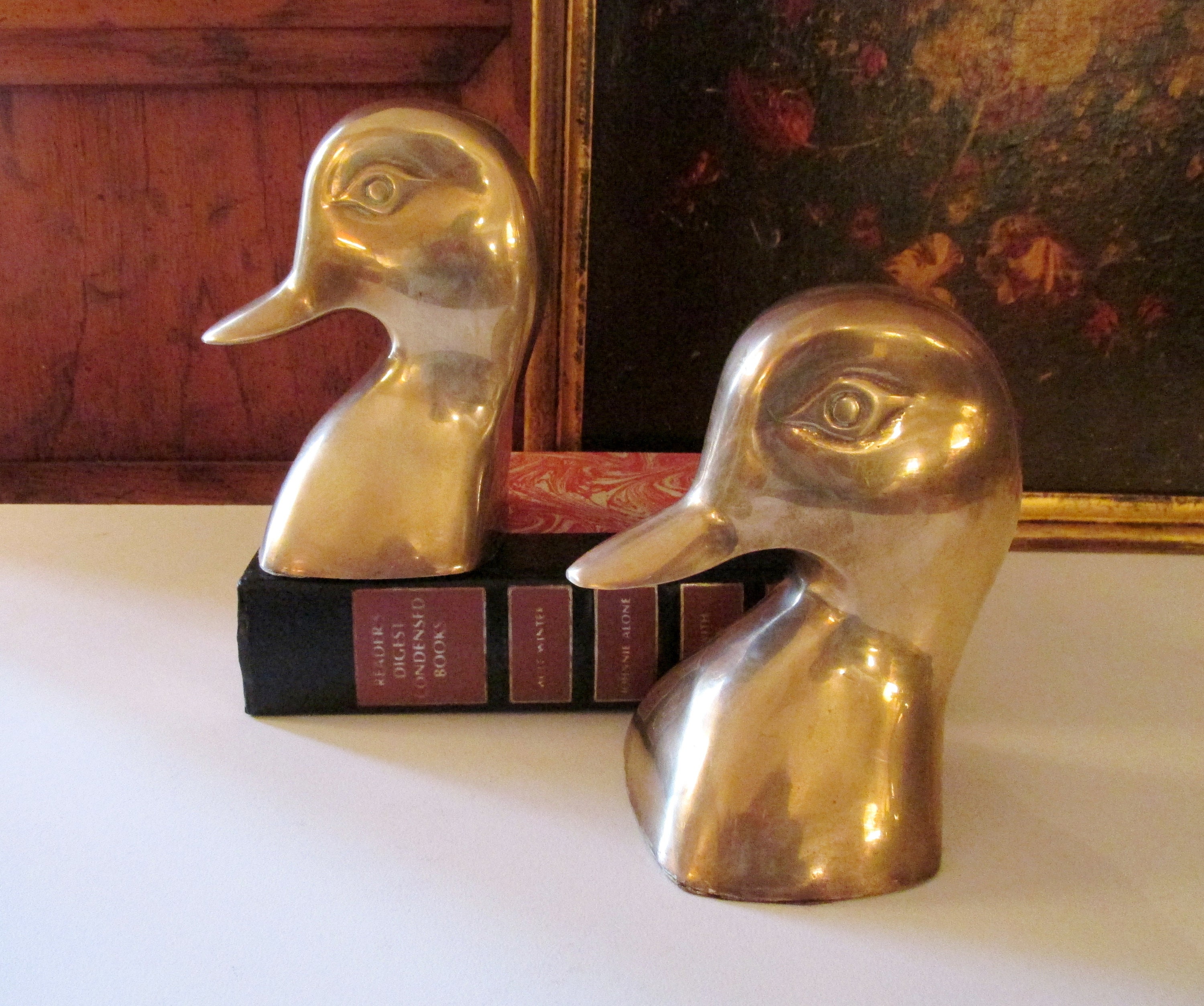 Vintage Brass Duck Head Bookends Preppy Decor Farmhouse Etsy