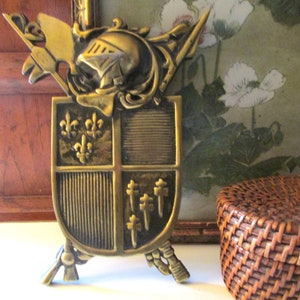 Vintage Heraldic &quot;Coat of Arms&quot; Metal Wall Plaque, Wall Shield Crest, Preppy Decor, 1970&#39;s,