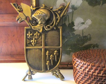 Vintage Heraldic "Coat of Arms" Metal Wall Plaque, Wall Shield Crest, Preppy Decor, 1970's,