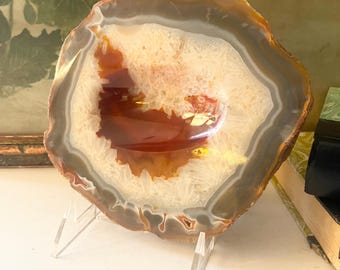 Vintage Geode Tray, Natural Agate Ashtray, 1970s Geode, Soap Tray Trinket Dish, MCM Coffee Table Decor
