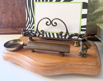 Vintage Art Nouveau Style Wooden Desk Organizer with Pen and Letter holder, Romantic Style Cherub and Swan, Grandmillennial Home Office,
