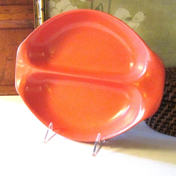 Vintage Russel Wright Residential Salmon Red Divided Dish, Melamine Bowl, 1950's Mod Dish, Mid Century Modern