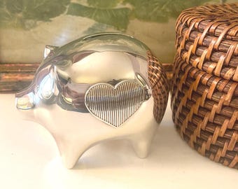 Vintage Vera Wang Piggy Bank, Wedgwood, Baby Gift, Pig With Heart Bank