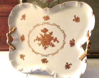 Vintage Porcelain Dresser Tray, Romantic Bar or Tea Tray, Andrea by Sadek, Gilded and Floral Decorative Platter, Grandmillennial