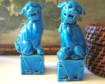 Vintage Turquoise Foo Dogs, Chinoiserie Chic Gift, Grandmillennial Style, Oriental Decor