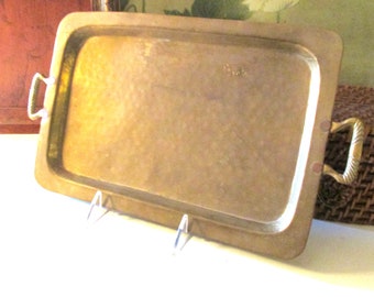 Vintage Hammered Brass Bar Tray, Antique Brass Tray, Bar Tray, Home Office Decor, Hand Crafted