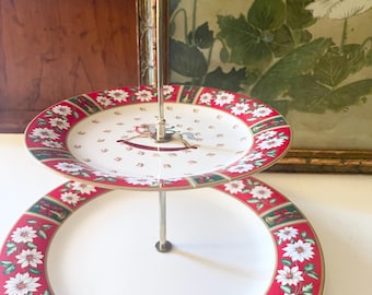Vintage New Old Stock Charlton Hall by Kobe Christmas Two Tier Dessert Stand, Holiday Cookie Stand, Original Box, Rocking Horse